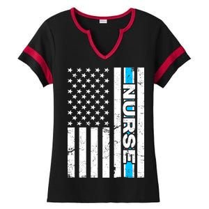 Support Nurses Front Line Flag Ladies Halftime Notch Neck Tee