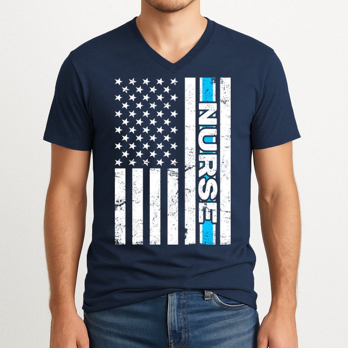 Support Nurses Front Line Flag V-Neck T-Shirt