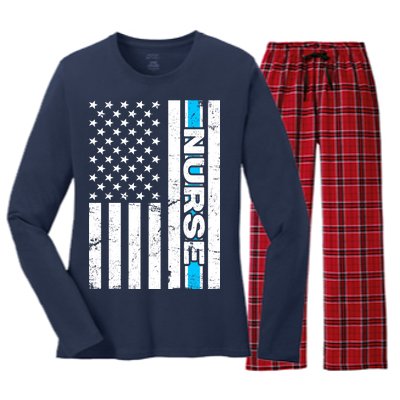 Support Nurses Front Line Flag Women's Long Sleeve Flannel Pajama Set 