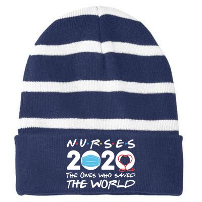 Support Nurses The Ones Who Saved The World Striped Beanie with Solid Band