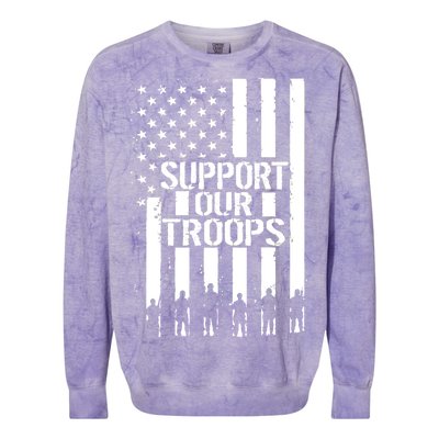 Support Our Troops Distressed American Flag Colorblast Crewneck Sweatshirt