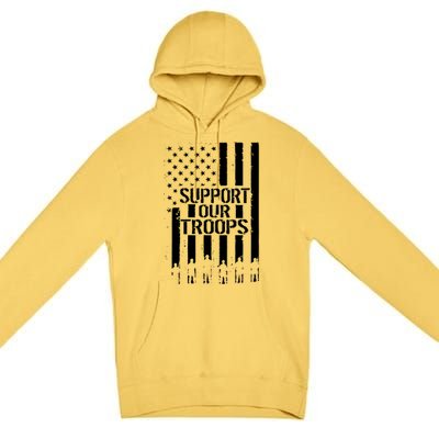 Support Our Troops Distressed American Flag Premium Pullover Hoodie