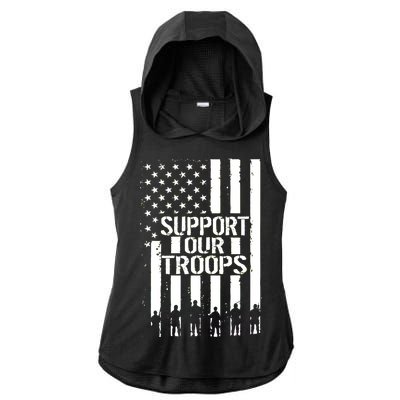 Support Our Troops Distressed American Flag Ladies PosiCharge Tri-Blend Wicking Draft Hoodie Tank