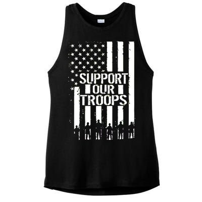 Support Our Troops Distressed American Flag Ladies PosiCharge Tri-Blend Wicking Tank