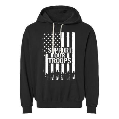 Support Our Troops Distressed American Flag Garment-Dyed Fleece Hoodie