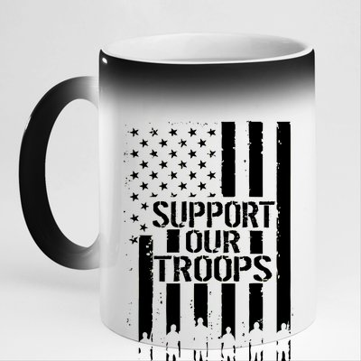 Support Our Troops Distressed American Flag 11oz Black Color Changing Mug