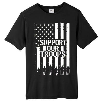 Support Our Troops Distressed American Flag Tall Fusion ChromaSoft Performance T-Shirt