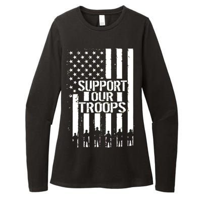 Support Our Troops Distressed American Flag Womens CVC Long Sleeve Shirt