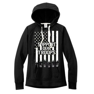 Support Our Troops Distressed American Flag Women's Fleece Hoodie