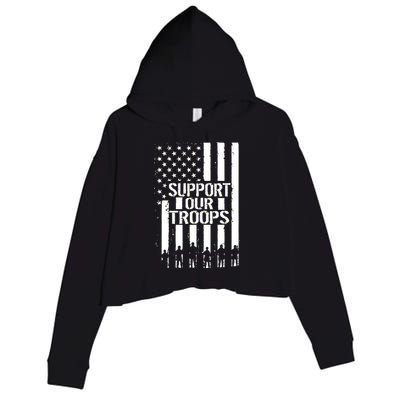 Support Our Troops Distressed American Flag Crop Fleece Hoodie