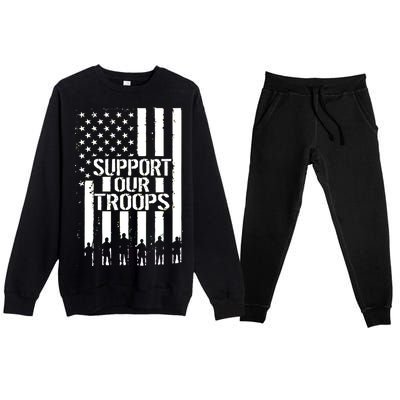 Support Our Troops Distressed American Flag Premium Crewneck Sweatsuit Set