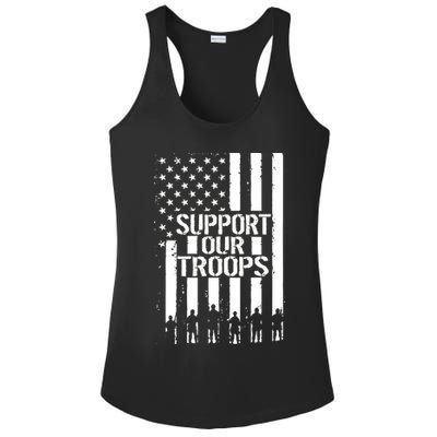 Support Our Troops Distressed American Flag Ladies PosiCharge Competitor Racerback Tank