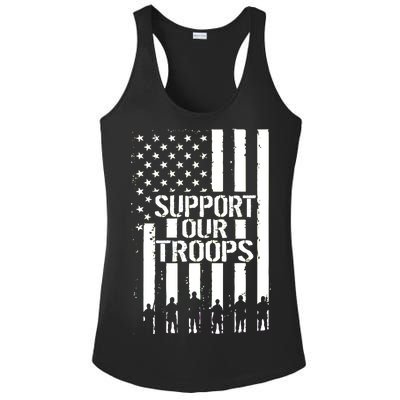 Support Our Troops Distressed American Flag Ladies PosiCharge Competitor Racerback Tank