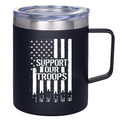 Support Our Troops Distressed American Flag 12oz Stainless Steel Coffee Mug