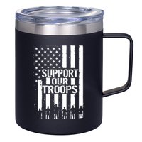 Support Our Troops Distressed American Flag 12oz Stainless Steel Coffee Mug