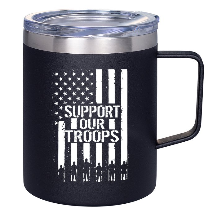 Support Our Troops Distressed American Flag 12oz Stainless Steel Coffee Mug