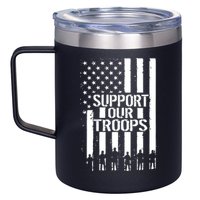 Support Our Troops Distressed American Flag 12oz Stainless Steel Coffee Mug