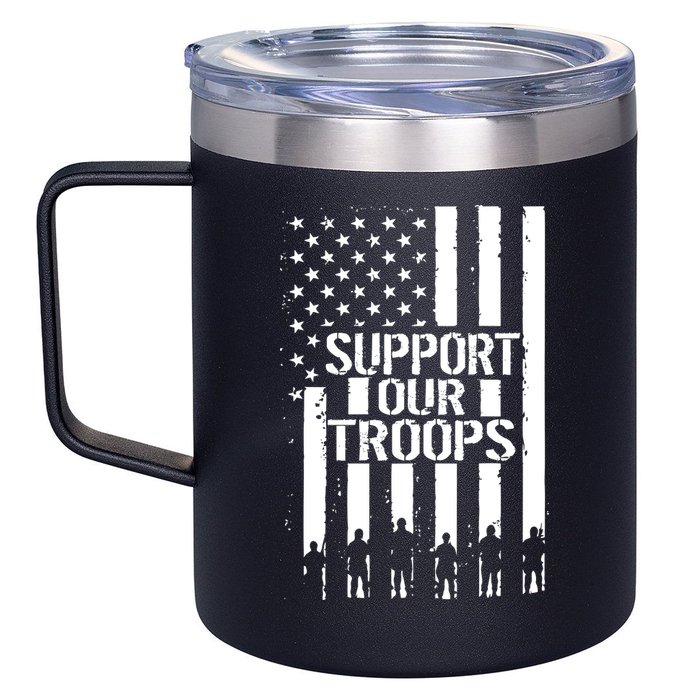 Support Our Troops Distressed American Flag 12oz Stainless Steel Coffee Mug