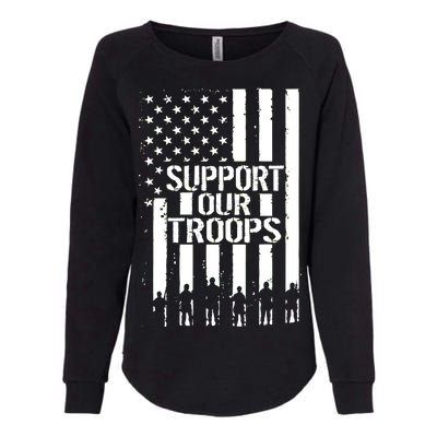 Support Our Troops Distressed American Flag Womens California Wash Sweatshirt