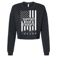 Support Our Troops Distressed American Flag Cropped Pullover Crew