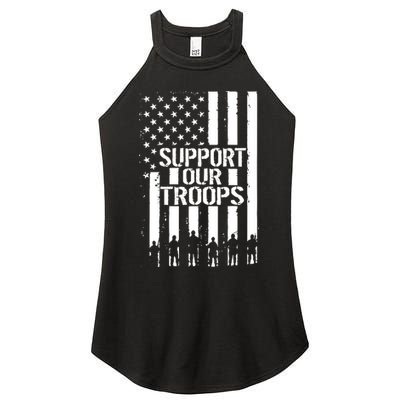 Support Our Troops Distressed American Flag Women's Perfect Tri Rocker Tank