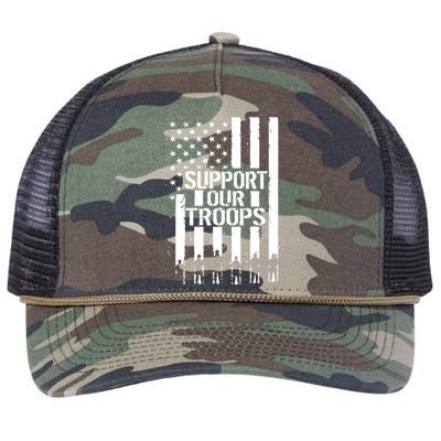 Support Our Troops Distressed American Flag Retro Rope Trucker Hat Cap