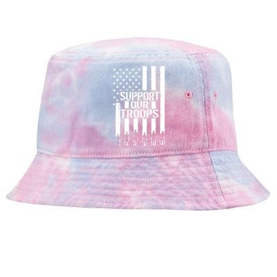 Support Our Troops Distressed American Flag Tie-Dyed Bucket Hat