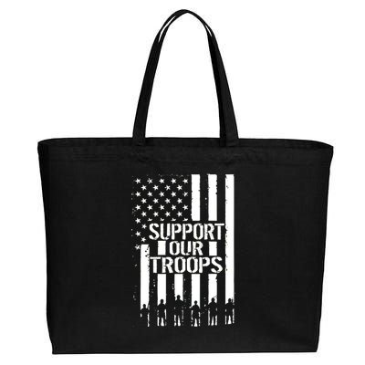 Support Our Troops Distressed American Flag Cotton Canvas Jumbo Tote