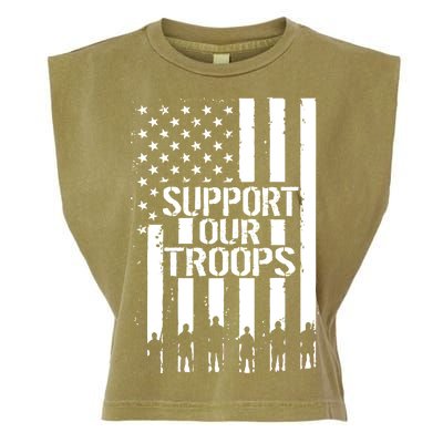 Support Our Troops Distressed American Flag Garment-Dyed Women's Muscle Tee