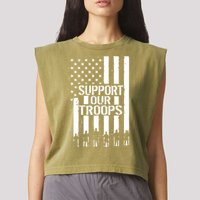 Support Our Troops Distressed American Flag Garment-Dyed Women's Muscle Tee
