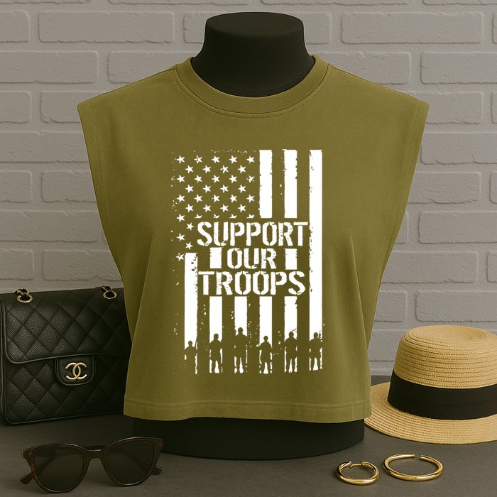 Support Our Troops Distressed American Flag Garment-Dyed Women's Muscle Tee