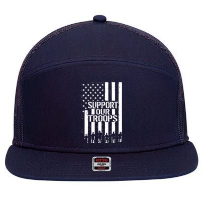 Support Our Troops Distressed American Flag 7 Panel Mesh Trucker Snapback Hat