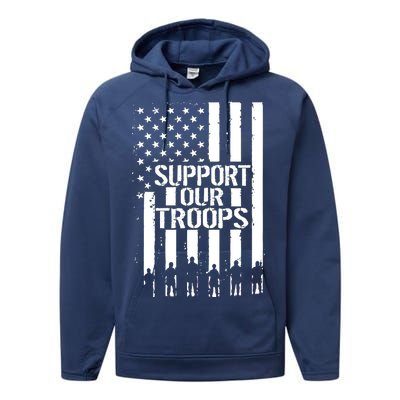 Support Our Troops Distressed American Flag Performance Fleece Hoodie