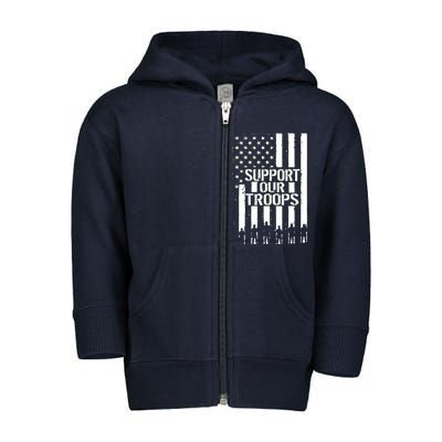 Support Our Troops Distressed American Flag Toddler Zip Fleece Hoodie