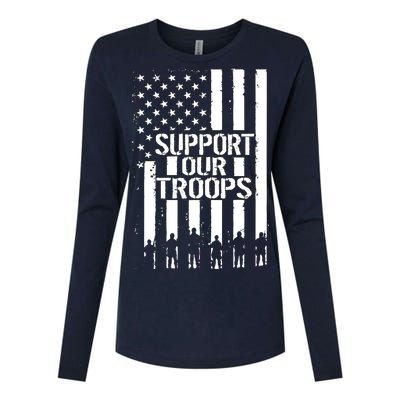 Support Our Troops Distressed American Flag Womens Cotton Relaxed Long Sleeve T-Shirt