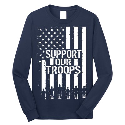 Support Our Troops Distressed American Flag Long Sleeve Shirt