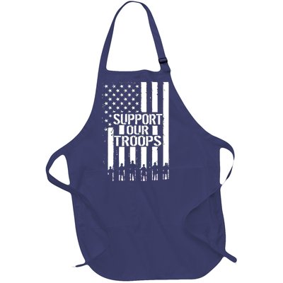 Support Our Troops Distressed American Flag Full-Length Apron With Pockets