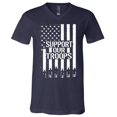 Support Our Troops Distressed American Flag V-Neck T-Shirt