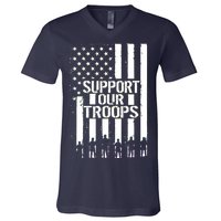 Support Our Troops Distressed American Flag V-Neck T-Shirt