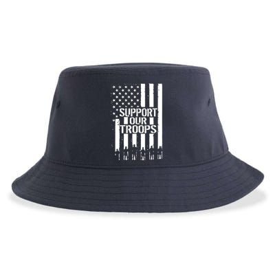 Support Our Troops Distressed American Flag Sustainable Bucket Hat