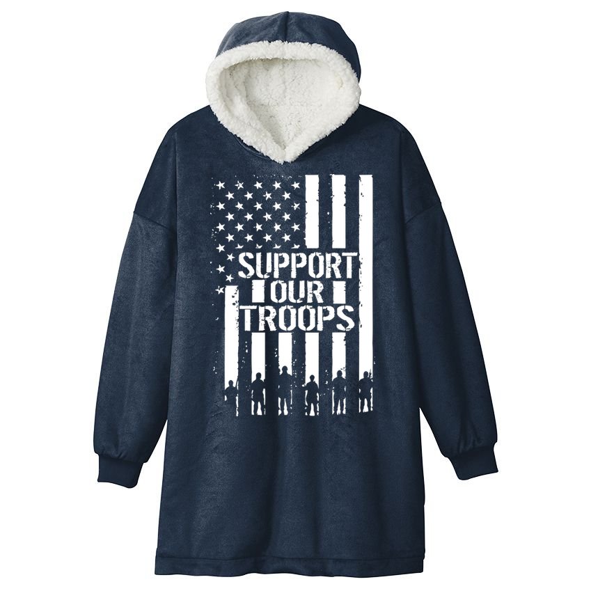 Support Our Troops Distressed American Flag Hooded Wearable Blanket