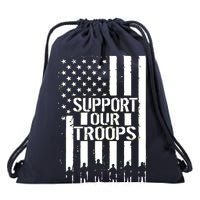 Support Our Troops Distressed American Flag Drawstring Bag