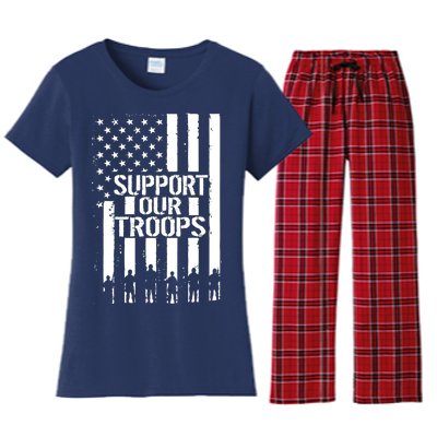 Support Our Troops Distressed American Flag Women's Flannel Pajama Set