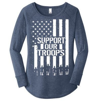 Support Our Troops Distressed American Flag Women's Perfect Tri Tunic Long Sleeve Shirt