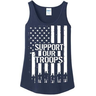 Support Our Troops Distressed American Flag Ladies Essential Tank