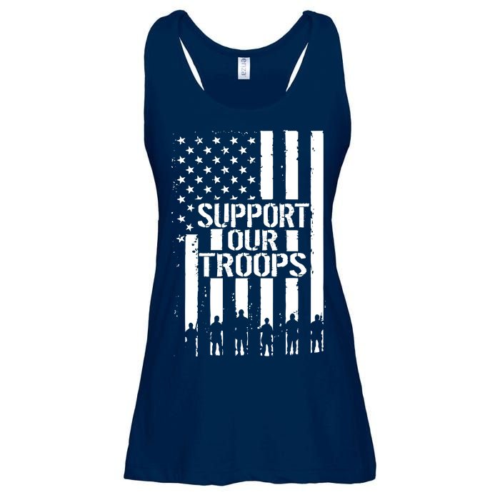 Support Our Troops Distressed American Flag Ladies Essential Flowy Tank