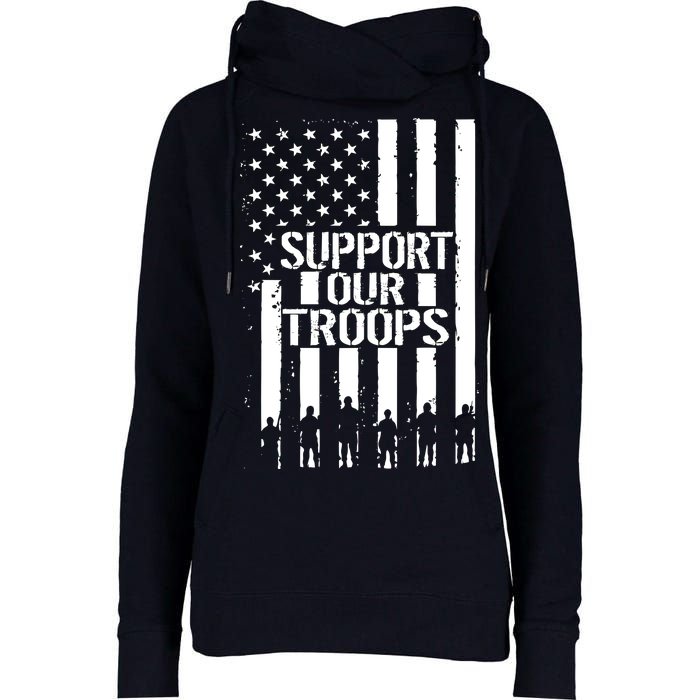 Support Our Troops Distressed American Flag Womens Funnel Neck Pullover Hood