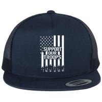 Support Our Troops Distressed American Flag Flat Bill Trucker Hat