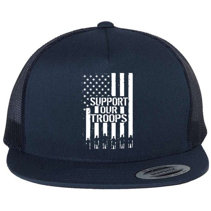 Support Our Troops Distressed American Flag Flat Bill Trucker Hat