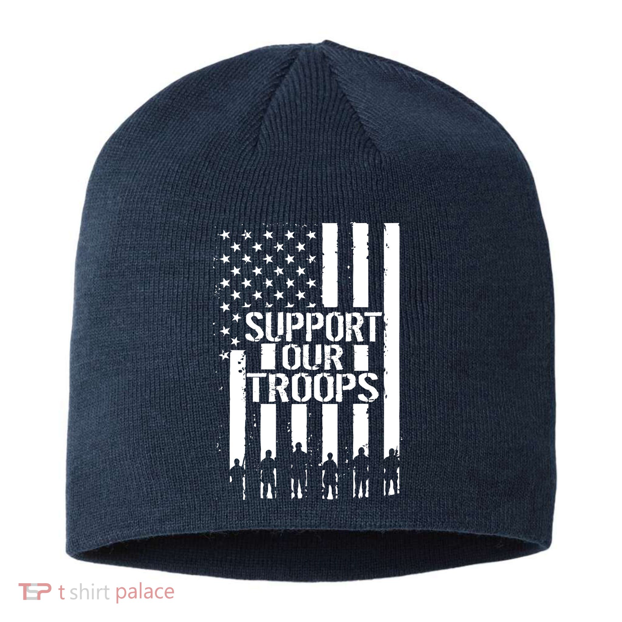 Support Our Troops Distressed American Flag Sustainable Beanie